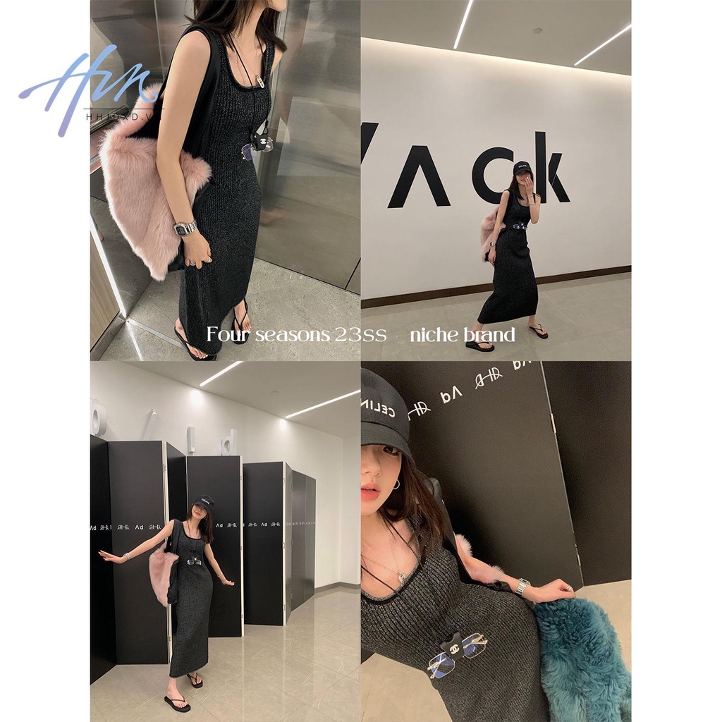 Đầm Hai Dây Dệt Kim Dáng Dài Thời Trang Mùa Xuân Dành Cho Nữ