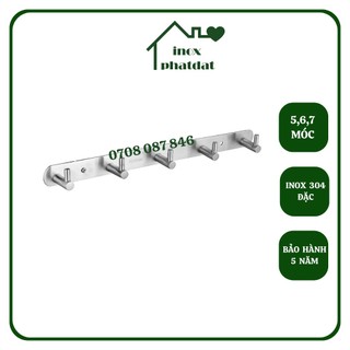 Móc treo đồ nhà tắm Inox 304 đặc PHÁT ĐẠT (5,6,7 móc) không rỉ sét, Móc áo chữ I inox, giá treo inox (SP013)