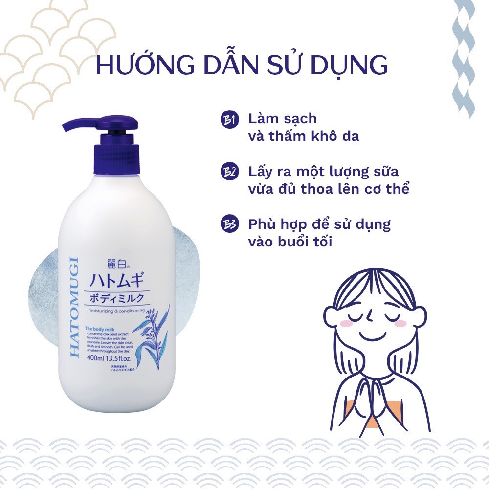 [REIHAKU HATOMUGI] Sữa Dưỡng Thể Làm Trắng Da, Cấp Ẩm Chuyên Sâu Và Ngăn Ngừa Lão Hóa Body Milk (400ml)