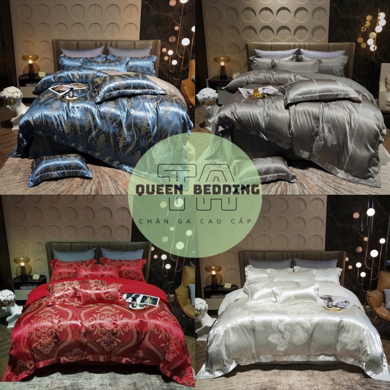 Bộ Chăn Ga Gối Gấm Hoàng Gia Phong Cách Châu Âu,hoạ tiết in hoa văn chìm khôg nhăn