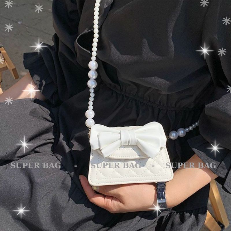 Túi Đeo Chéo Nữ Đẹp 2 Size, Túi Đeo Vai Đính Nơ Quai Ngọc Hottrend 100