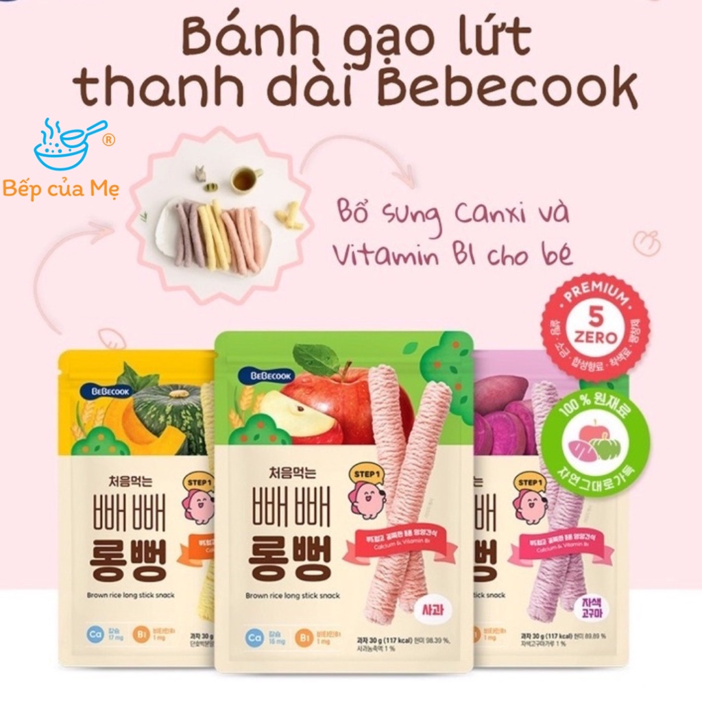 Bánh gạo lứt hữu cơ thanh dài bebecook, bánh gạo lức ăn dặm cho bé hàn quốc, step 1, shop bếp của mẹ.