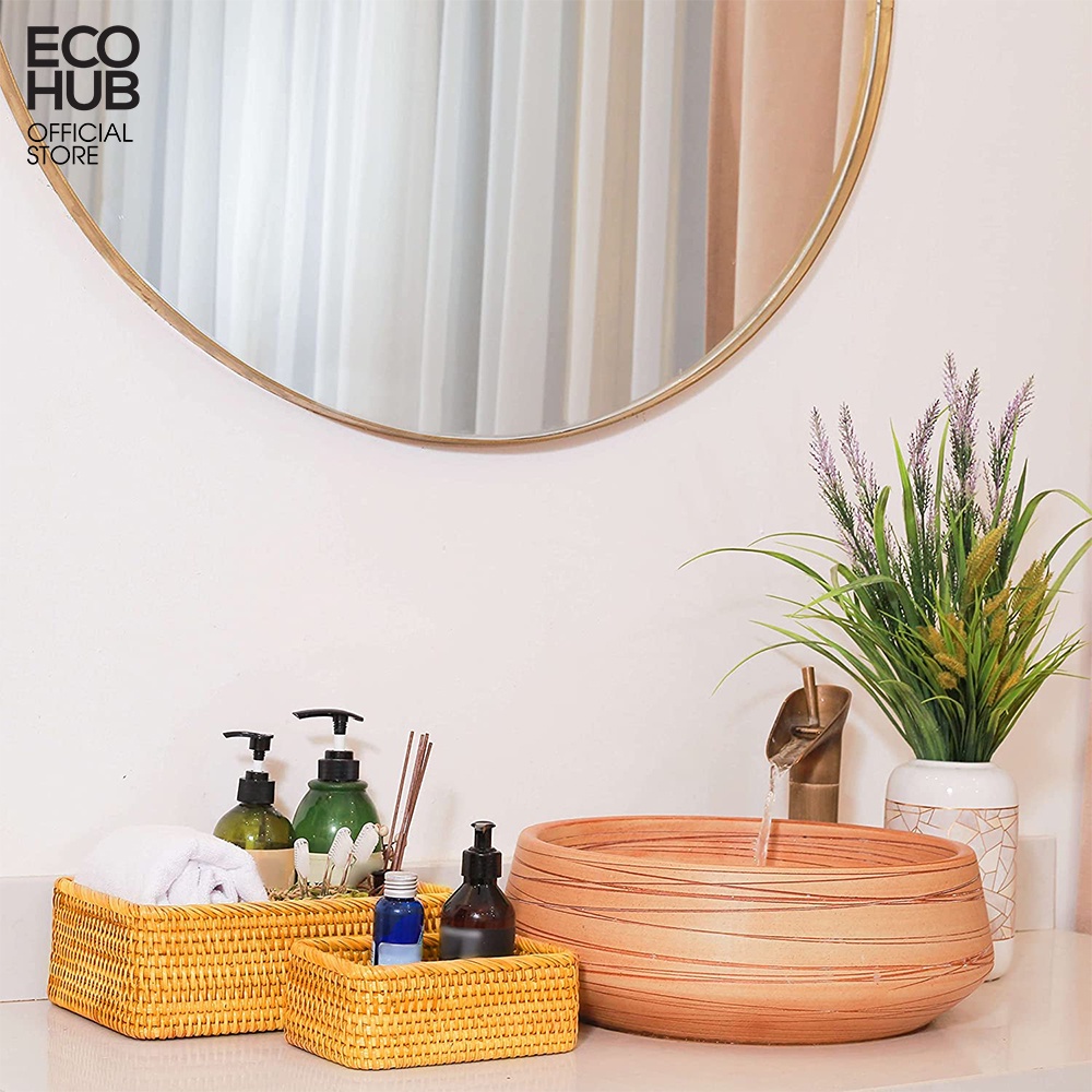 Giỏ mây chữ nhật ECOHUB đựng mỹ phẩm, bánh keo, trái cây (Rattan Basket)