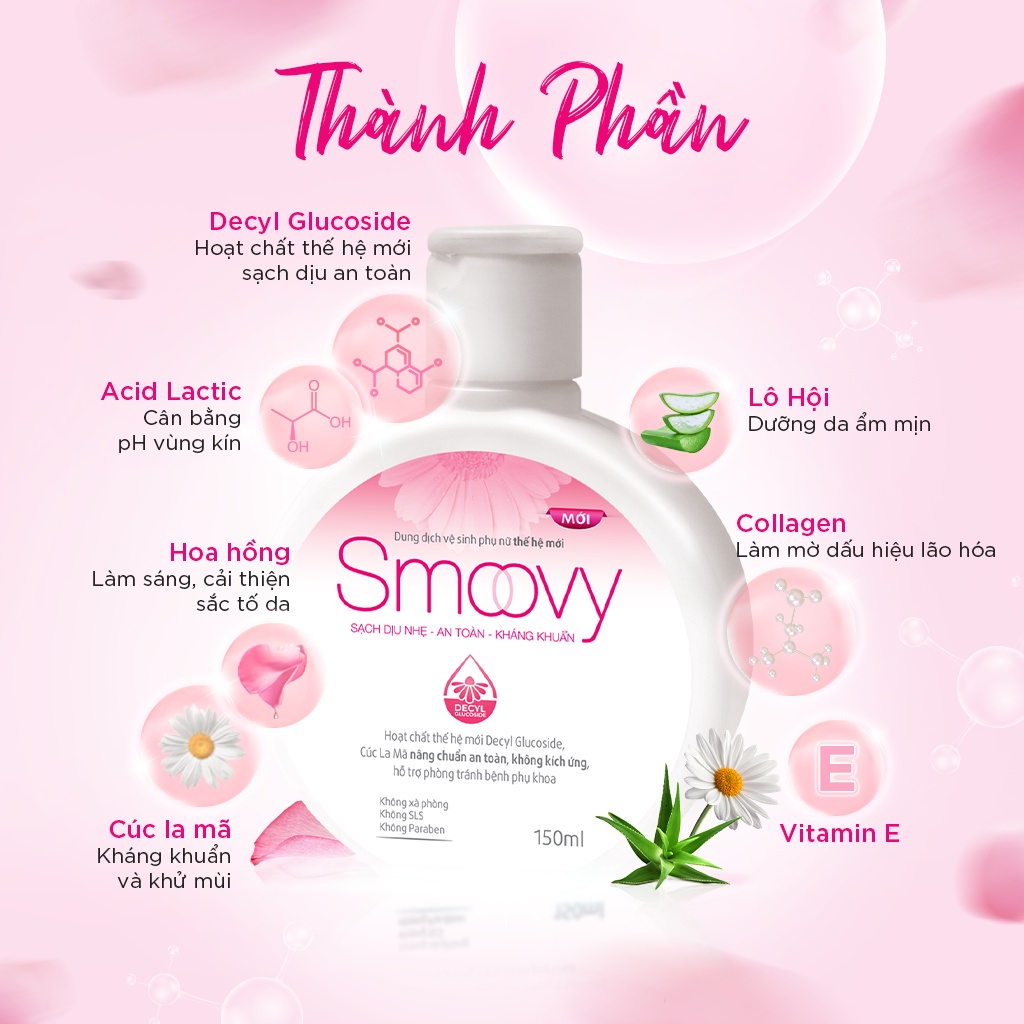 Dung dịch vệ sinh thế hệ mới Smoovy  sạch dịu nhẹ, an toàn dung tích 150ml