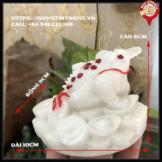 Tượng Cóc 3 chân cóc Thiềm Thừ ngậm tiền tài lộc chiêu giữ tài lộc - Size Mini Cao 6cm - Đá trắng