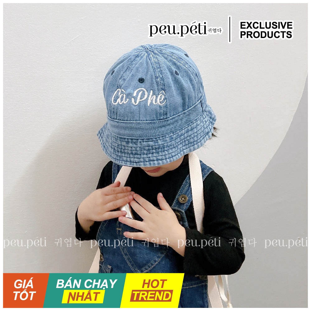 THÊU TÊN mũ bucket Jean Denim cho bé style Hàn - by Peu.peti (100% ẢNH THẬT)