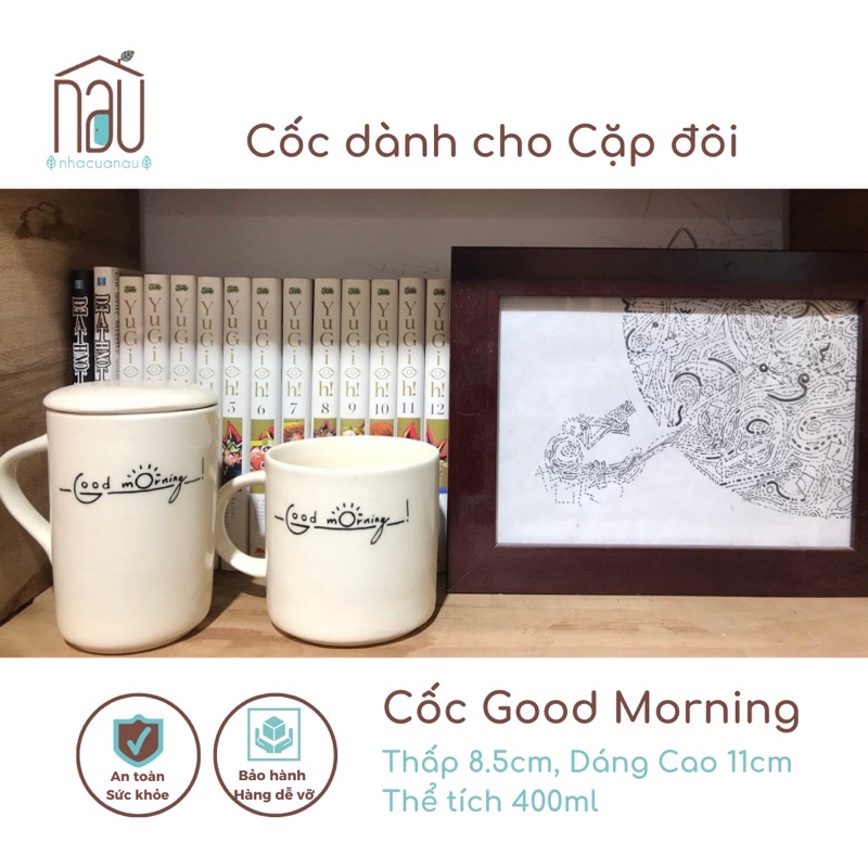 Cốc sứ Good Morning Nhà của Nâu cốc uống nước văn phòng thể tích 400ml Cốc đôi quà sinh nhật quà tân gia