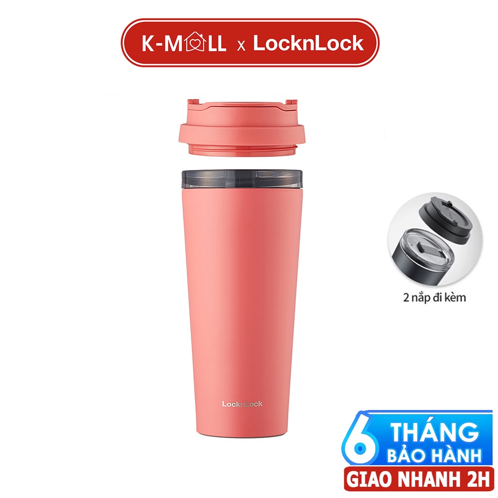 Ly giữ nhiệt LocknLock 540ml LHC4279 Màu Đỏ - Hàng Chính Hãng - có 2 nắp tiện lợi, đế silicone, inox SUS304 - K-MALL