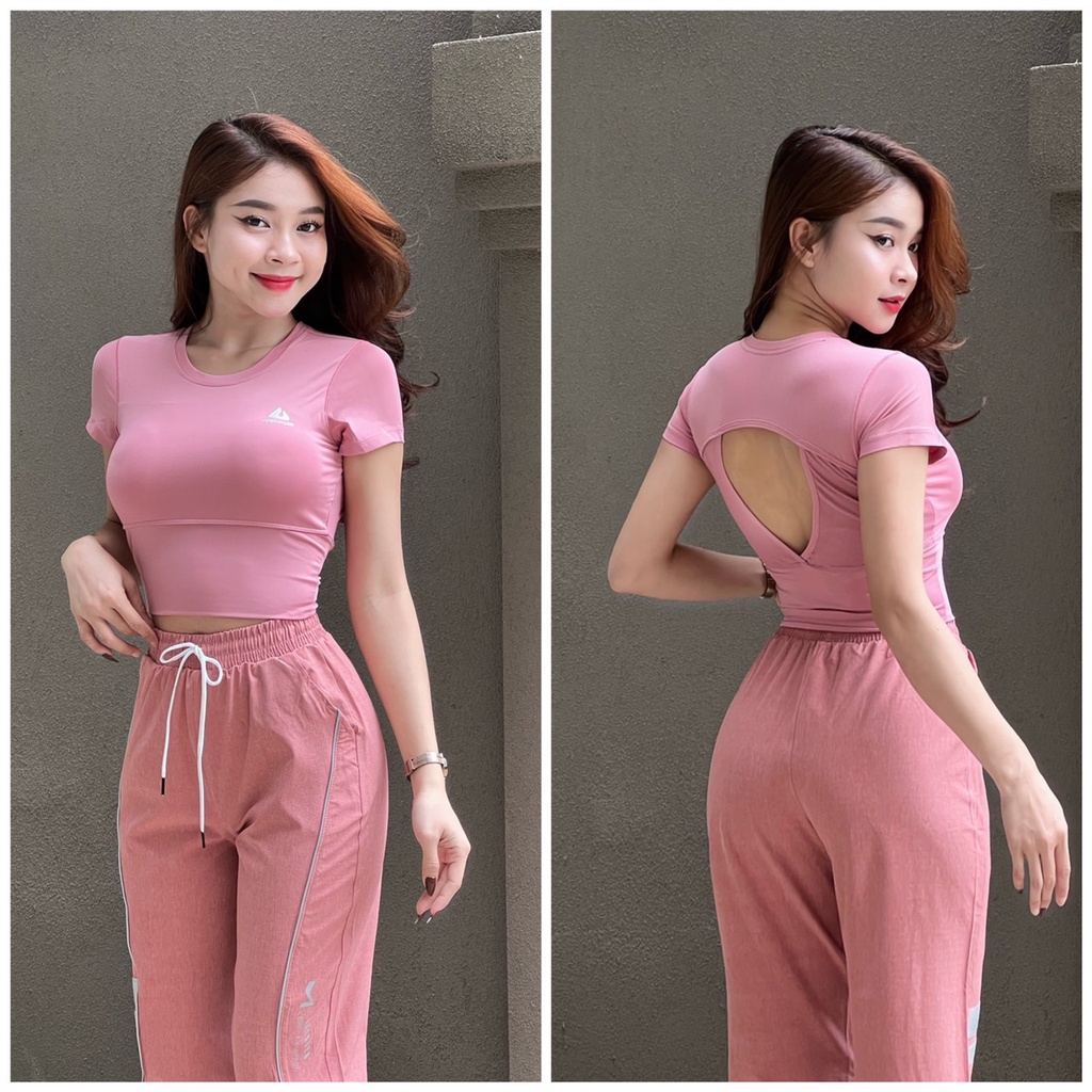 Áo Croptop Thể Thao Nữ Hở Lưng Có Kèm Mút Đai Bo Siết Eo Tập Gym Yoga Vải Thun Lạnh
