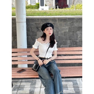 Áo trễ vai zip [STORY] A2989 (ảnh thật)