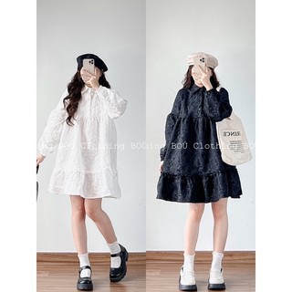 Đầm babydoll xốp hoa cổ sơmi tay dài tiểu thư, dễ thương dành cho nữ (ảnh thật)