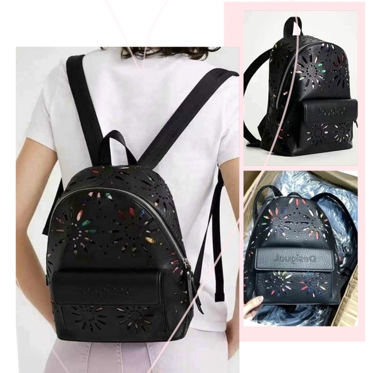 [CHÍNH HÃNG] - Balô mini siêu [HOTTREND] Dezigual backpack-[BALO MINI XUẤT XỊN]-đen cut-out hoa cá tính thời trang