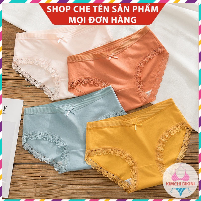 quần lót nữ cotton viền ren phối lưới mềm mại KIMCHIBIKINI đồ chip thái cạp to siêu đẹp kháng khuẩn sexy  QL008