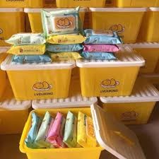 Thùng 10 gói khăn giấy ướt :con vịt, gấu dâu