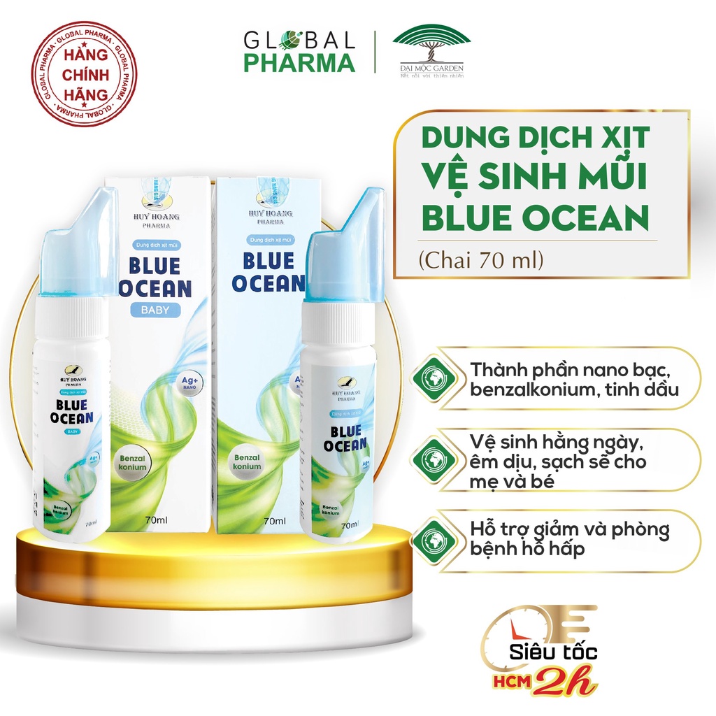 Dung dịch xịt vệ sinh mũi Blue Ocean - Phòng bệnh hô hấp, kháng khuẩn cho mẹ & bé (Chai 70ml)