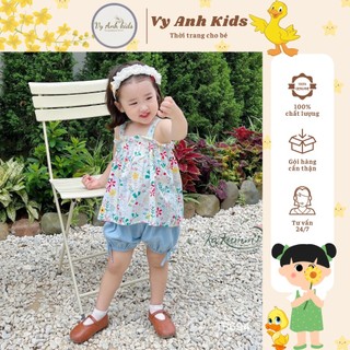 Bộ quần áo 2 dây hoa nhí cho bé gái, Bộ 2 dây bé gái ống quần bo chun chất thô hàn mềm thấm hút tốt