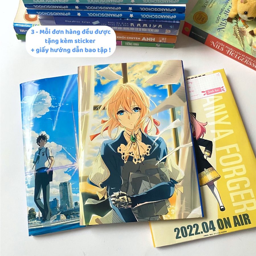 Set 5 Tấm Giấy Bao Tập chủ đề Anime - Chất liệu giấy bóng dày vừa phải, hình in màu sắc | Pinandschool