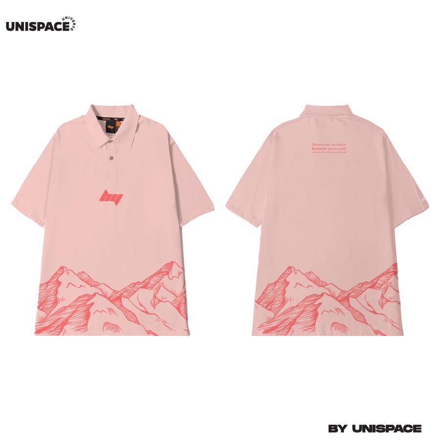 Áo polo local brand By Unispace tay lỡ form rộng unisex nam nữ cotton Mountains - ANO2023