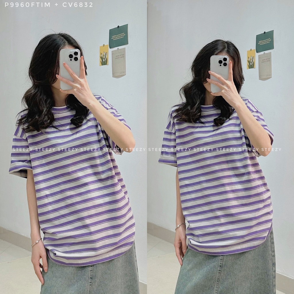 [P9960] Áo phông cotton dày kẻ ngang to nhỏ (Có sẵn/ảnh thật)