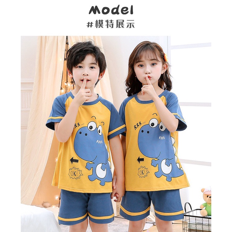 Bộ quần áo trẻ em mùa hè cho cả bé trai và bé gái từ 14-46kg mẫu Khủng Long , chất cotton mềm mát