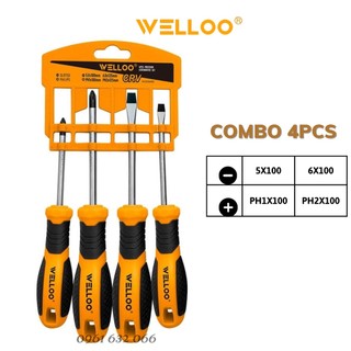Bộ 4 tua vít welloo chính hãng, đầu vít có nam châm, thép crv siêu cứng, siêu bền scs04056