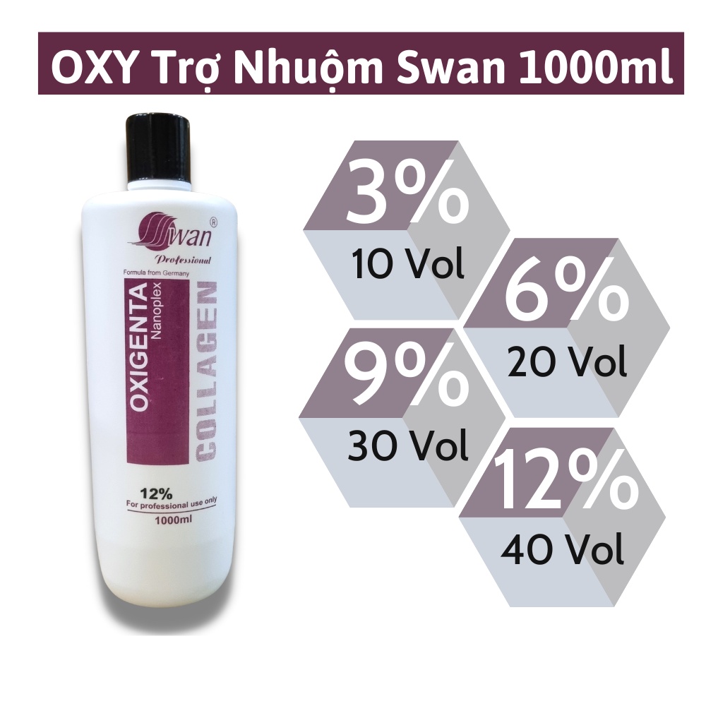 Oxy trợ nhuộm tóc siêu dưỡng không rát Swan 1000ml chai màu trắng nắp đen ,FREESHIP  hỗ trợ nhuộm bảo vệ tóc khỏi nhuộm