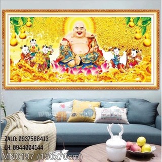 Tranh thêu kín phật di lạc tranh di lạc KT:110x55cm,150x70cm,Tranh chưa thêu và chưa khung