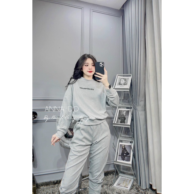 SIÊU SALE SÉT THUN NỈ THIẾT KẾ CỔ ÁO TRÒN , TAY DÀI , LO GO CHỮ PHỐI QUẦN ÔM NĂNG ĐỘNG CN (HÀNG MỚI)