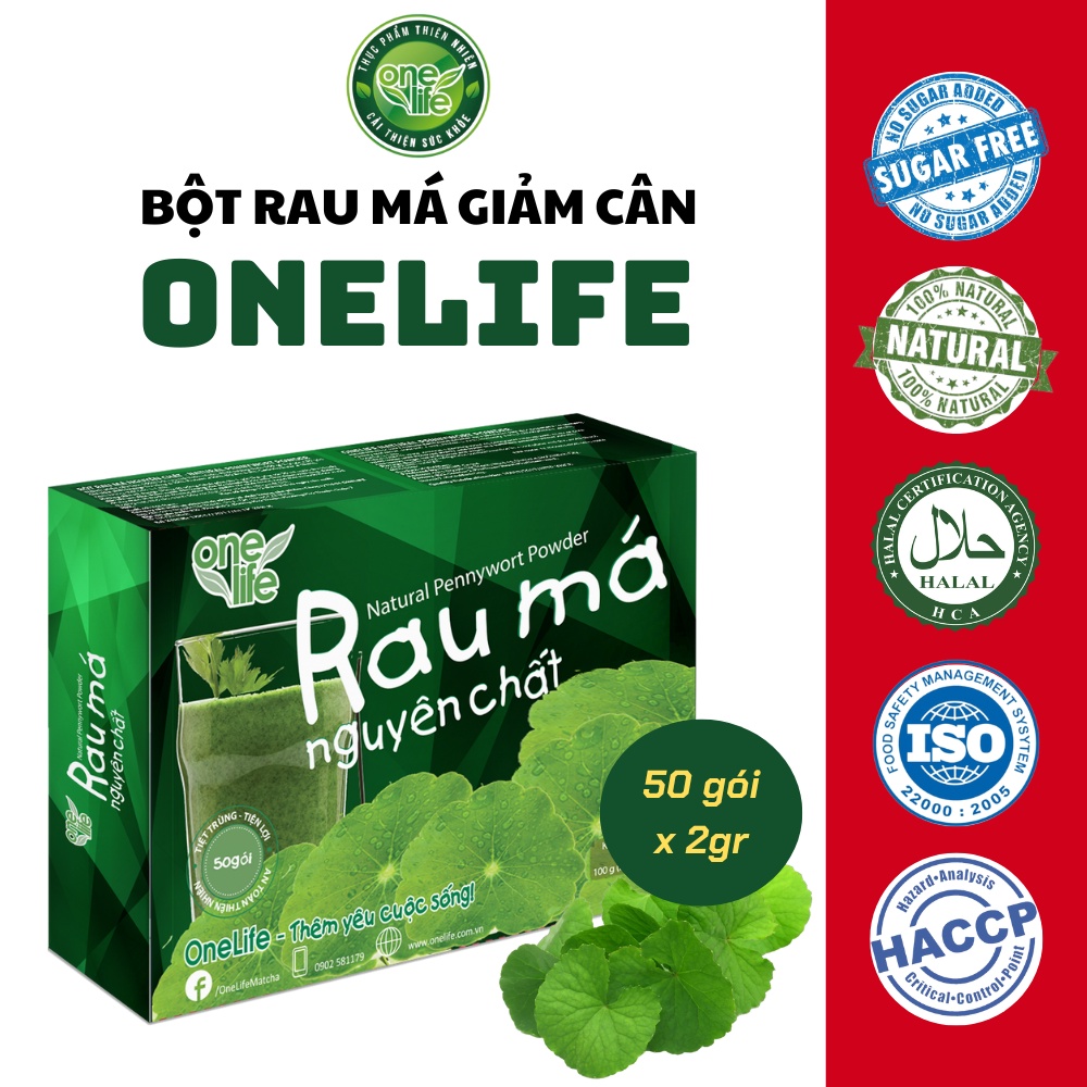 Hộp 50 gói Trà rau má nguyên chất giảm cân không đường ONELIFE