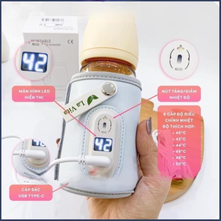 Túi Hâm Và Ủ Bình Sữa Di Động Thông Minh LaVita Bằng Da Cao Cấp,Có 6 Mức Điều Chỉnh Nhiệt Độ,bảo hành 1đổi1 khi có lỗi