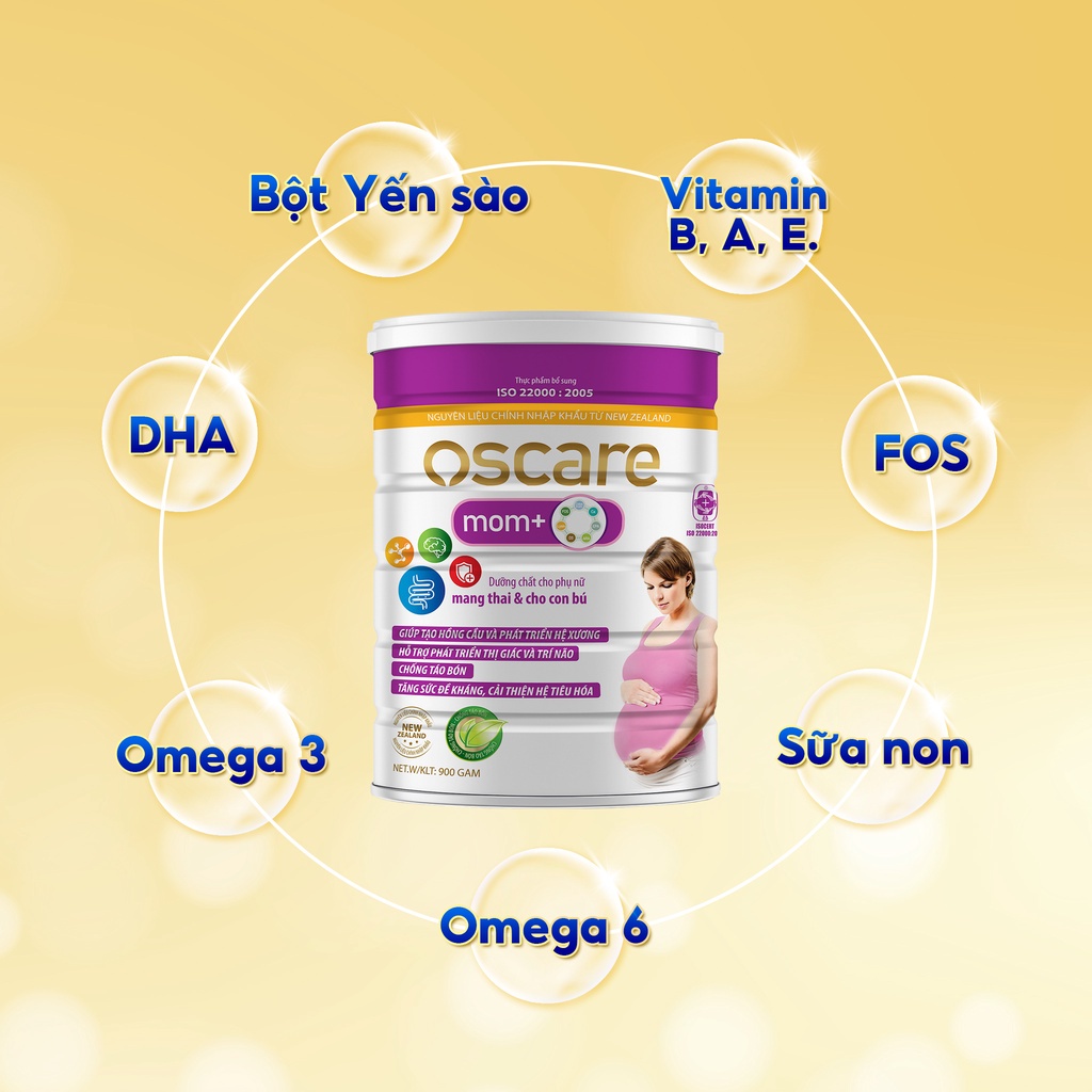 Sữa Bầu Bổ Sung Vitamin, Khoáng Chất Cho Phụ Nữ Mang Thai Và Cho Con Bú Oscare Mom+ Hộp 900g