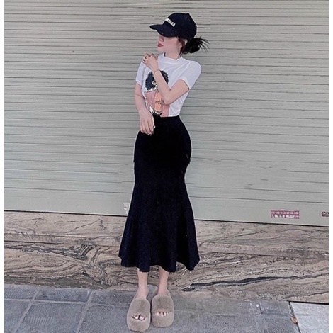 Set chân váy cô gái kẻ ngang xòe đuôi cá ngắn tay xuân hè MIVOSA SV345 | BigBuy360 - bigbuy360.vn