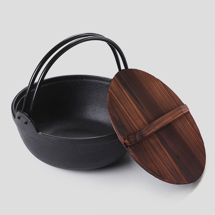 Nồi Gang Dã Ngoại Cắm Trại Phượt Có Quai Xách Kèm Nắp Gỗ