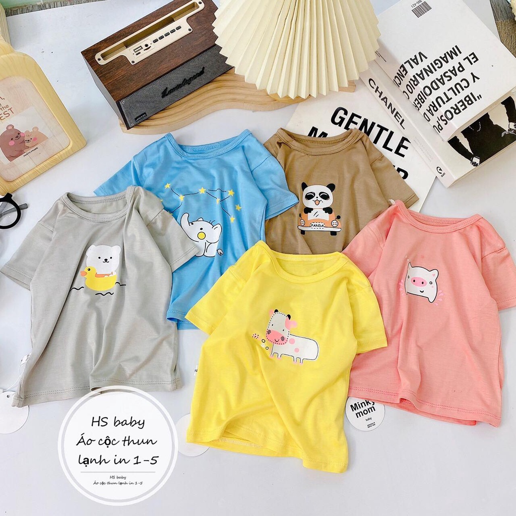 ÁO Cộc Tay Bé Gái, Bé Trai MIMONRI Vải AThun Lạnh Họa Tiết CUTE, Áo Ngắn Tay Cho Bé Mặc Đi Chơi, Đi Học