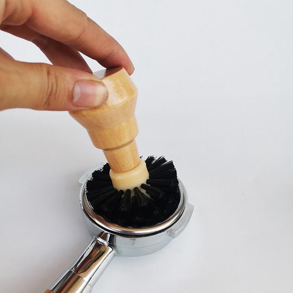 Shamjina Chổi vệ sinh tay cầm nén cà phê tay cầm gỗ trơn cho máy pha cà phê Espresso chuyên nghiệp
