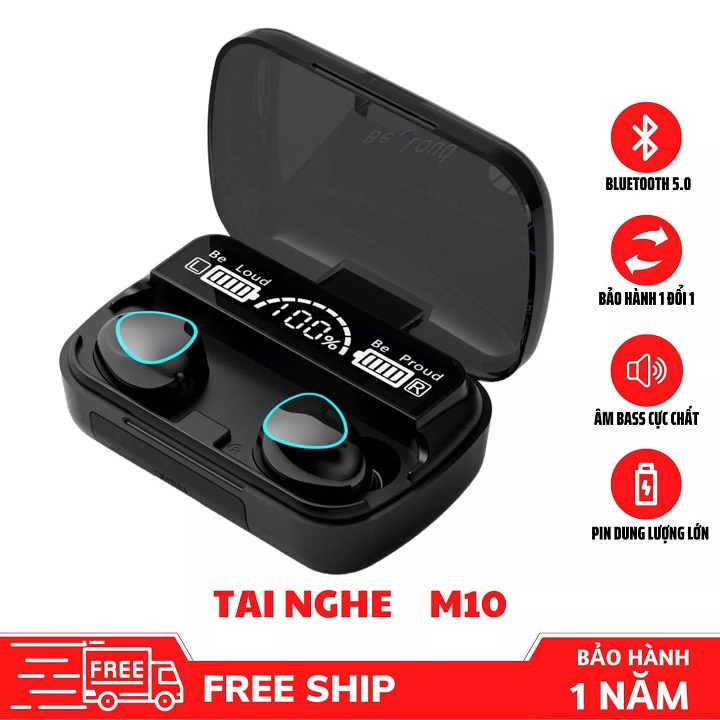 Tai Nghe Bluetooth M10, Tai Nghe Không M10 Pro Phiên Bản Nâng Cấp Pin Trâu, Nút Cảm Ứng Tự Động Kết Nối