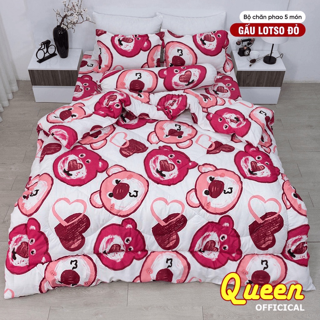 Bộ 5 món Chăn Phao có ruột bông dày và Ga Gối cotton poly, Drap trải nệm M2 M6 M8 Mẫu Tùy Chọn - Queen Decor