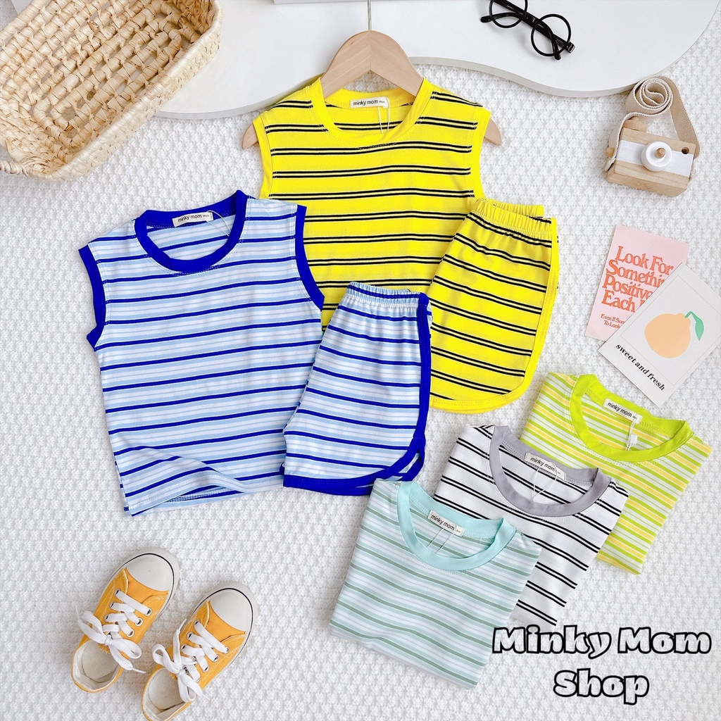 Bộ Ba Lỗ, sát nách vải thun lạnh sọc dệt MINKY MOM cho bé trai/gái size 10-29kg(MÃ LBL03)