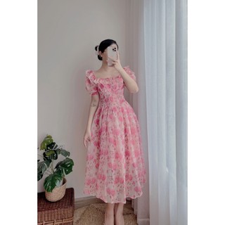 [ ẢNH TỰ CHỤP ] ĐẦM VINTAGE HOA TRỄ VAI - anvintageclothes