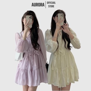 Váy babydoll phối dây đai thắt eo 2 lớp phong cách tiểu thư AURORA