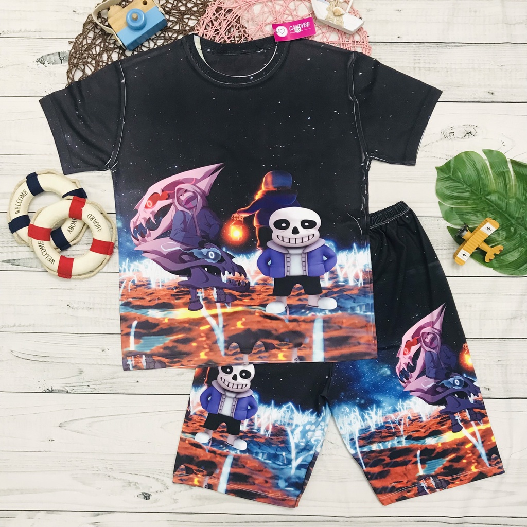 Đồ bộ bé trai, bộ thun lạnh cộc tay hình Game Undertale - Sans, Error Sans, Ink Sans bé trai size đại 10 -57kg