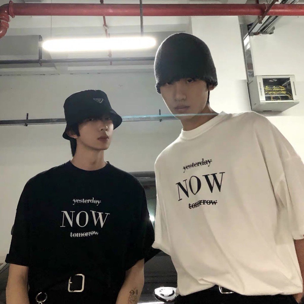 Áo Phông Nam Nữ Unisex In Chữ NOW fom rộng Cổ Tròn