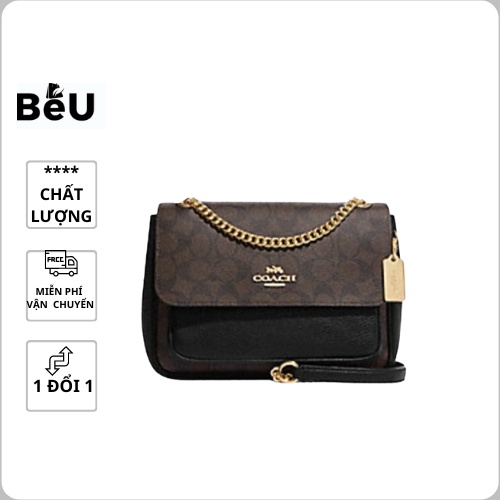 Túi đeo chéo nữ coac klare crossbody 25 in signature canvas da thật tông màu nâu đen sang trọng size 24
