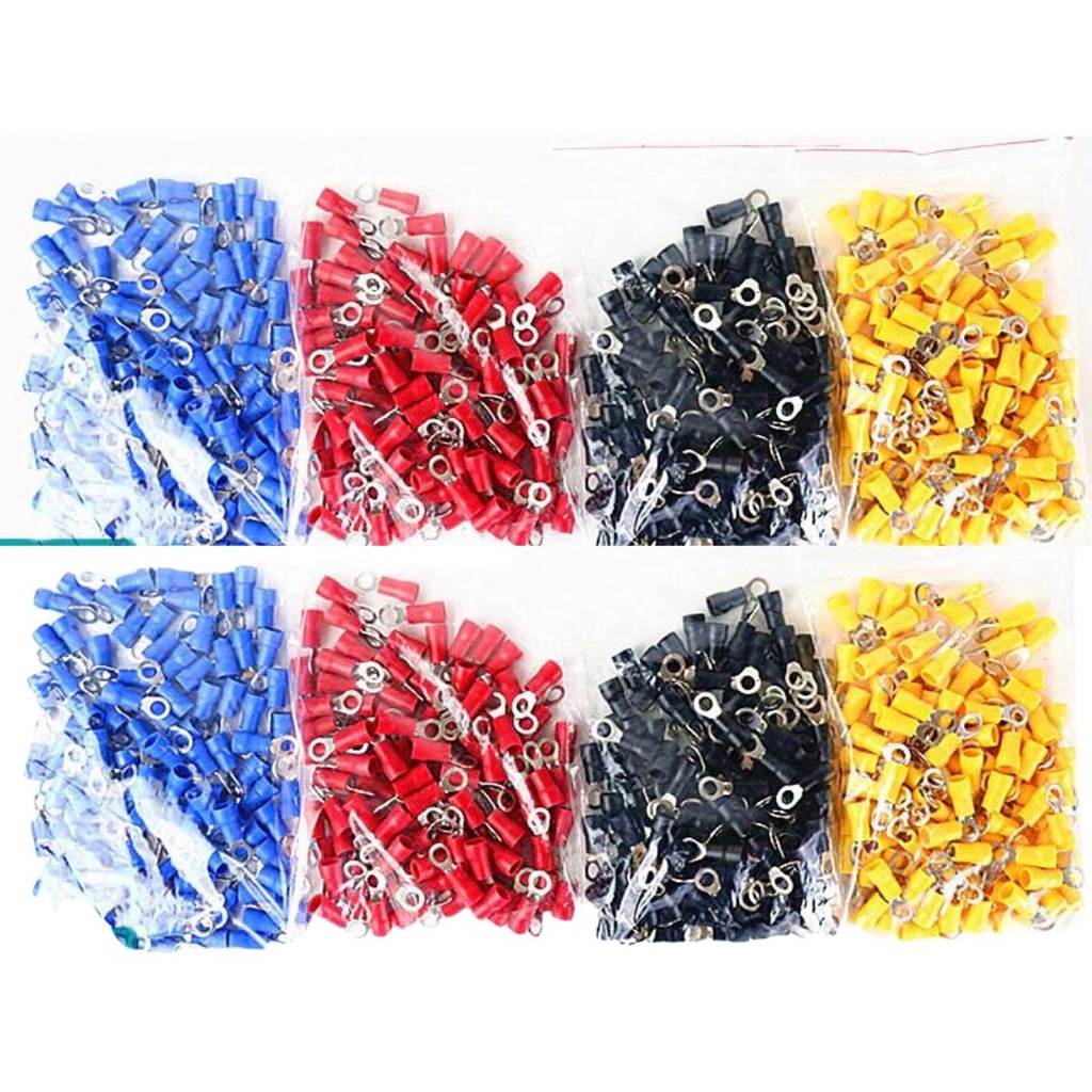 Đầu cốt tròn RV2-5 bọc nhựa cách điện, đầu cose chất liệu đồng vàng mạ trắng cho dây điện 1.5-2.5m vít M5