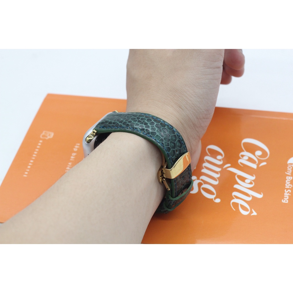 Dây Da Đồng Hồ, Dây Thay Thế AW Da Đà Điểu Thật 100% Form Độn Thiết Kế Khoá Gập Cho Mặt Size 38mm-45mm Bảo Hành 6 Tháng