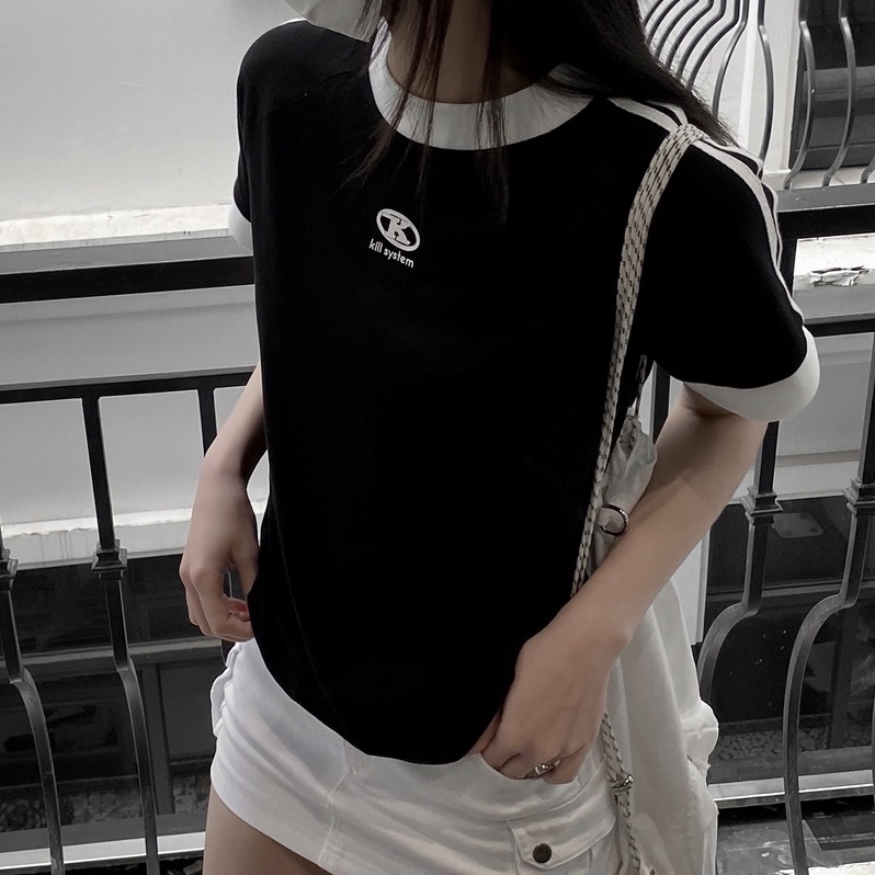 Áo thun Killsystem form fit Jessi màu đen logo K viền tay chất vải cotton