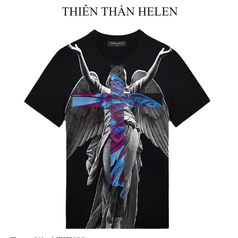( có ảnh thật ở cuối ) Áo Phông Nam Nữ Mikenco Helen Angel Chất Liệu Cotton 2 Chiều, Thời Trang Nam