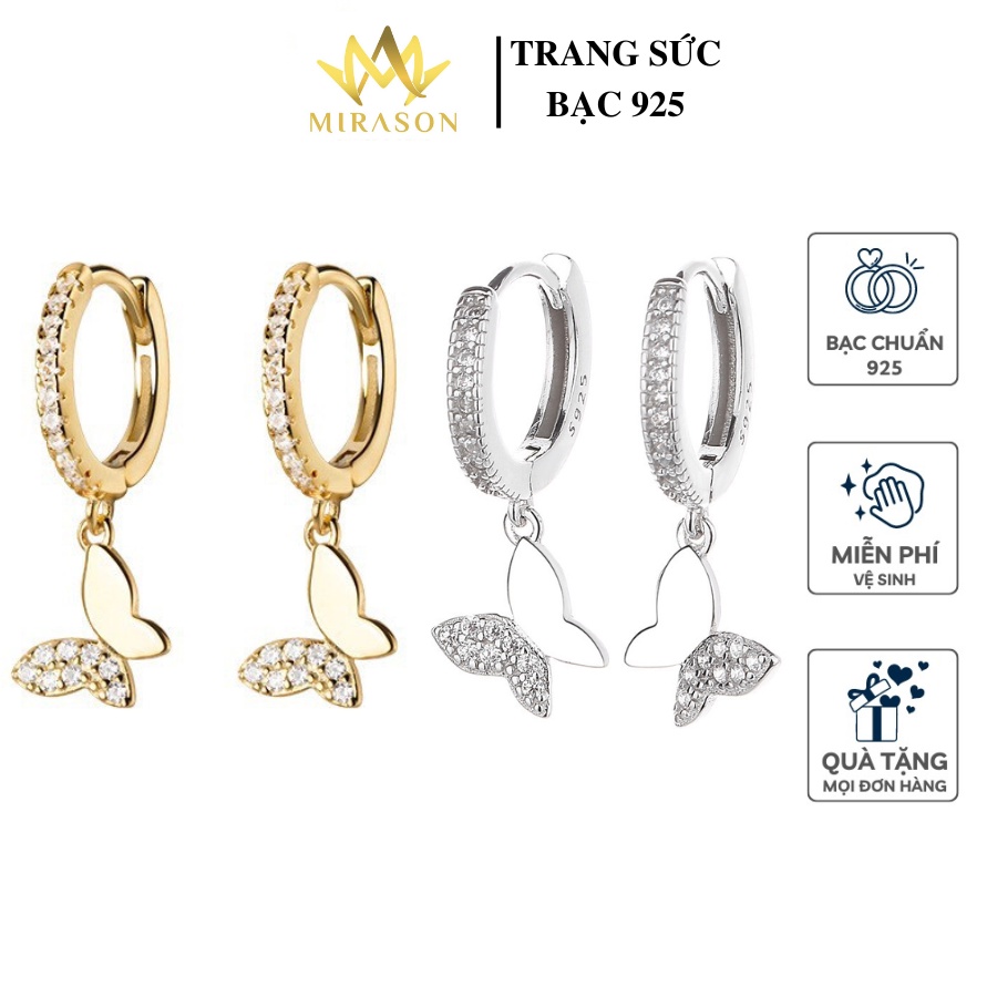 Khuyên Tai Bạc Nữ MIRASON Bướm Cánh Đá Trắng Một Bên MBT187 - Bông Tai Nữ Bạc 925 Cao Cấp