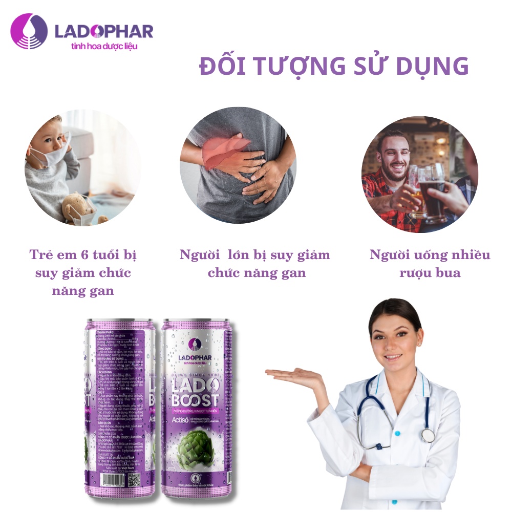 Nước uống tăng cường sức khỏe Lado Boost Actiso Ladopharma (C/240ml)