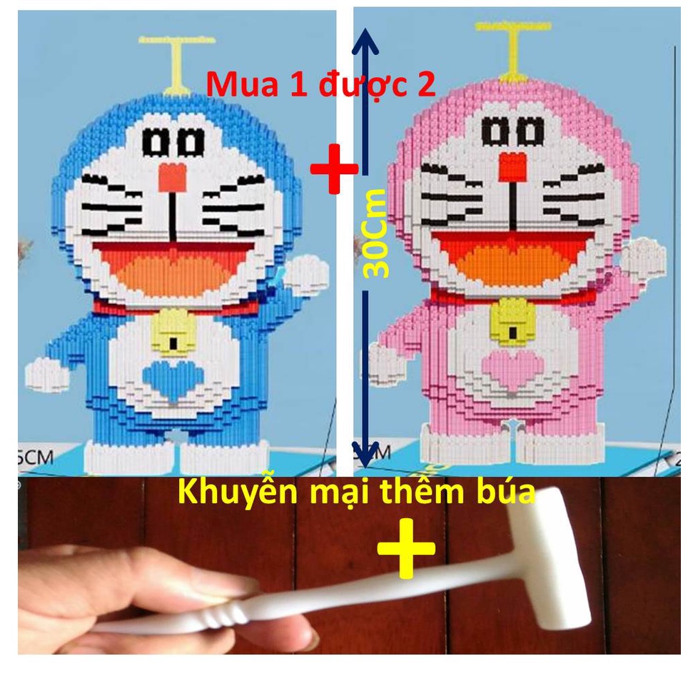 Lego Doraemon lớn Bộ 2 Con Trong 1 Hộp Tặng Kèm Búa Gõ Xếp Hình Nhanh Và Chắc -Quà Tặng Dễ Thương 30cm